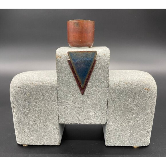 Modern Candleholder Vintage Maris Taylor Designs Stone Enamel Copper 1980s - Picture 2 of 11